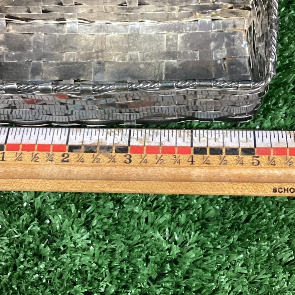Vintage Silverplated Over Brass Woven Basket Small